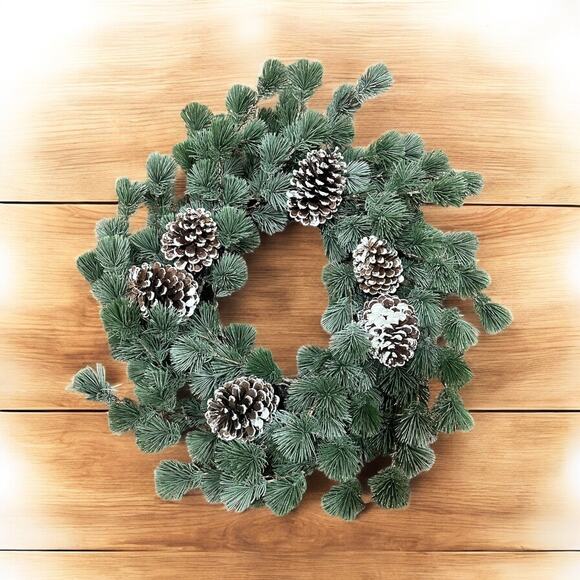 26" Artificial Pine Wreath with Frosted Cones | Winter Christmas Door Decor - Picture 4 of 8